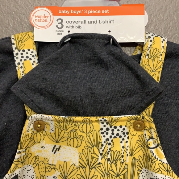 Wonder Nation Baby Boy Coverall Outfit Set,3-Piece - Picture 5 of 7